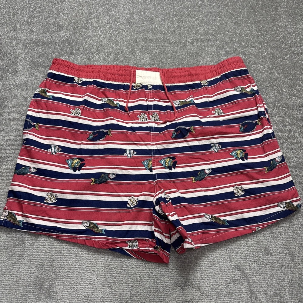 Vintage Men's XL Christian Dior Monsieur Swim Trunks Fish Print Stripe